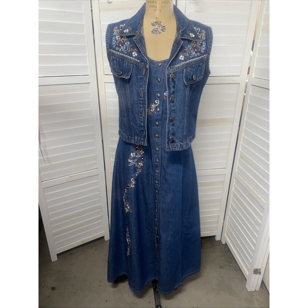 Signature Gordon & James 2 Pc Dress Vest Set Women’s Denim Western Prairie Small